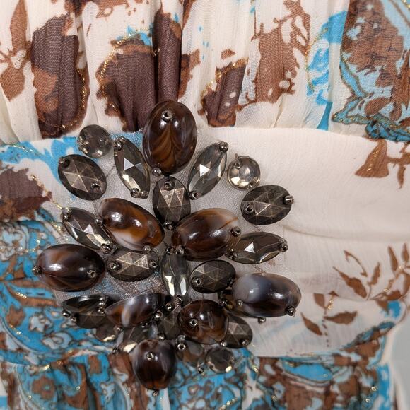 Vintage Babydoll Midi Dress 8 Blue Brown Fairy Grunge Halter Floral Handkerchief - Picture 7 of 16